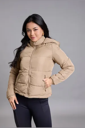 LEMIER Jaqueta Puffer Feminina Com Capuz Removível Collection Bege