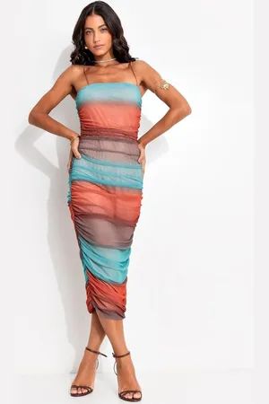 QUINTESS Vestido Feminino Degradê Tie Dye Em Tule