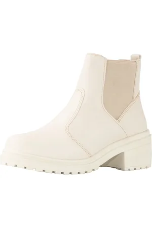 Lumiss Bota Coturno Feminino Chelsea Salto Grosso Cano Curto Macio Off White