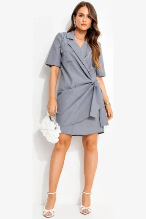 QUINTESS Vestido Feminino Plano Alfaiataria Listrado Tendência