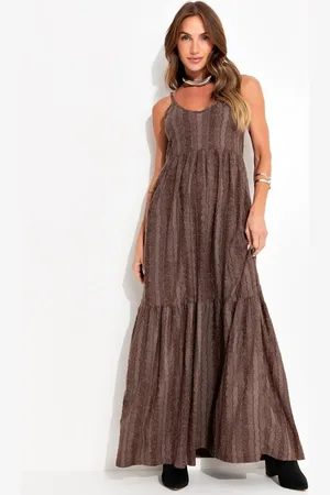 QUINTESS Vestido Feminino Boho Devorê Em Malha Jacquard Com Brilho