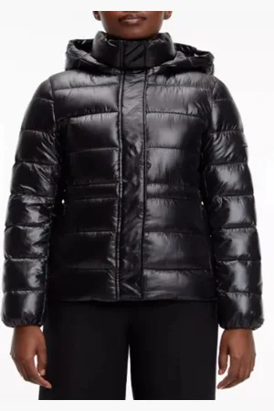 Calvin Klein Jaqueta Feminina Matelassê Brilho e Capuz Calvin Klein