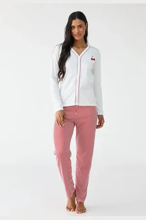 Malwee Conjunto de Pijama Longo Listardo Branca