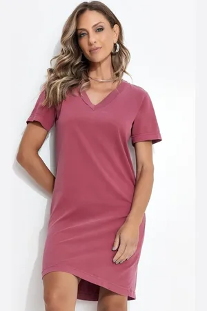 QUINTESS Vestido Feminino Magenta Em Malha De Algodão