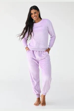Malwee Conjunto de Pijama Longo de Fleece Positivity Lilás