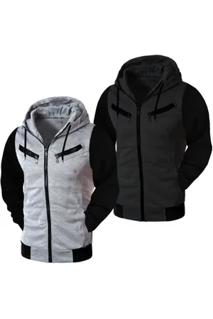 Relaxado Kit 2 Jaquetas Moletom Blusa de Frio Masculina Com Capuz e Zíper Cinza Chumbo