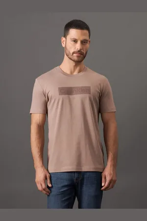 Calvin Klein Camiseta Masculina Box Striped Calvin Klein - Caqui Medio