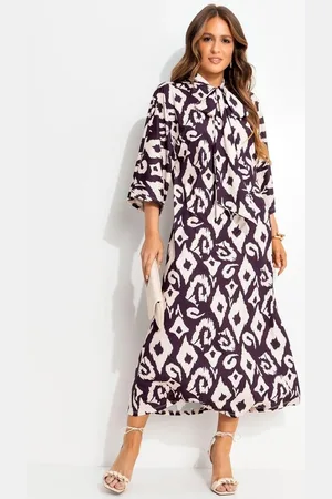QUINTESS Vestido Feminino Étnico Bicolor Em Malha Fria