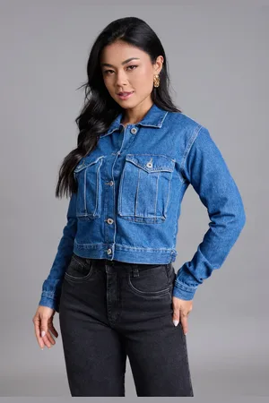 LEMIER Jaqueta Jeans Cropped Feminina com Botões Collection