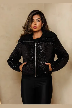 Cia do Vestido Jaqueta Puffer Premium Paetê Forrada Inverno Grossa Paulla