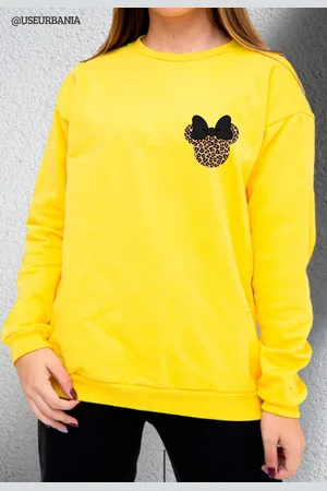 Mooboots Moletom Sem Capuz Blusa Casual Sem Bolso Moleton urbania Gola Redonda Careca Promoção Tamanho Adulto Estampa minnie laço onça