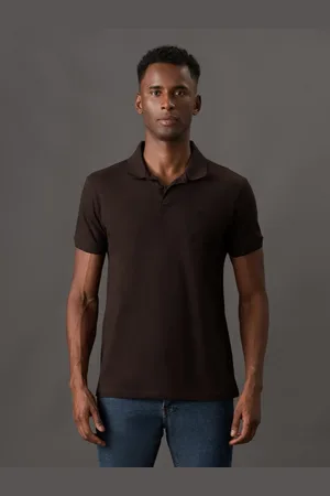 Calvin Klein Polo Masculina Slim Friso Bordado - Cafe