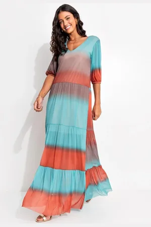 QUINTESS Vestido Feminino Degradê Tie Dye Em Tule