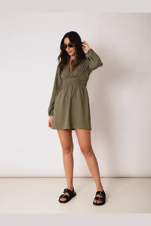 RAIZZIS VESTIDO CURTO DECOTE V MANGA LONGA VERDE MILITAR