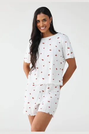 Malwee Conjunto de Pijama Curto Estampa de Cereja Off-White