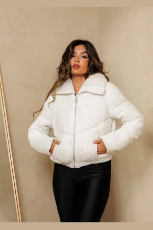 Cia do Vestido Jaqueta Puffer Premium Paetê Forrada Inverno Grossa Paulla