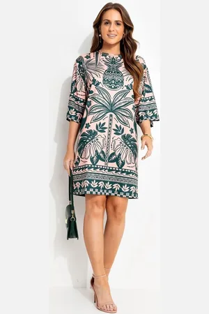 QUINTESS Vestido Feminino Curto E Rosa Em Malha Fria