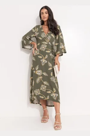 QUINTESS Vestido Feminino Floral Abstrato Em Malha De Viscose