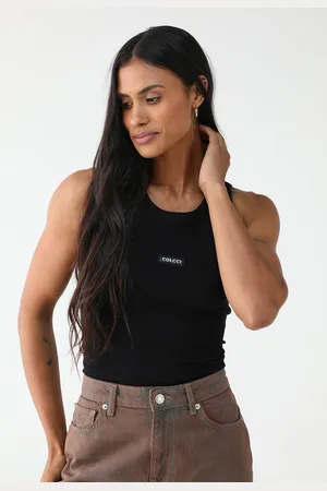 Colcci Regata Canelada Ajustada Logo Preta