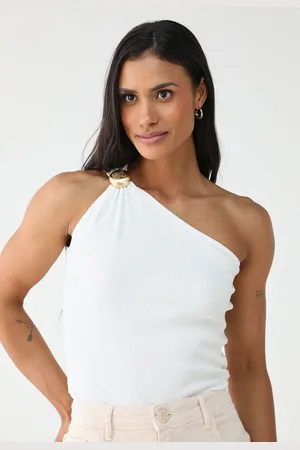 LANCA PERFUME Blusa Canelada Ajustada Aplicação Metalizada Off-White