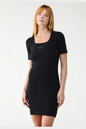 Calvin Klein Vestido Canelado Curto Logo