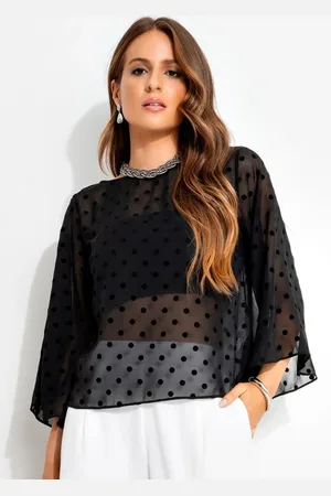 QUINTESS Blusa Feminina Poá Flock Em Chiffon