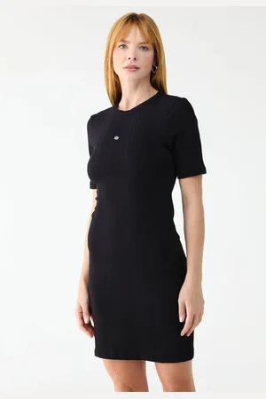Colcci Vestido Canelado Curto Logo Preta