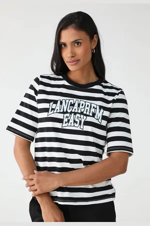 LANCA PERFUME Camiseta Reta Listrada Preta