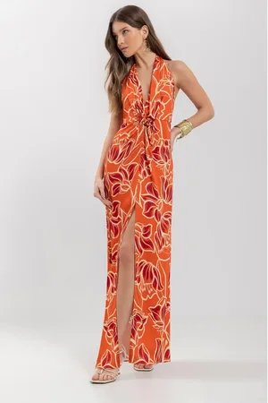 LEZ A LEZ Vestido Longo Frente Única Estampado Com Torção Frontal