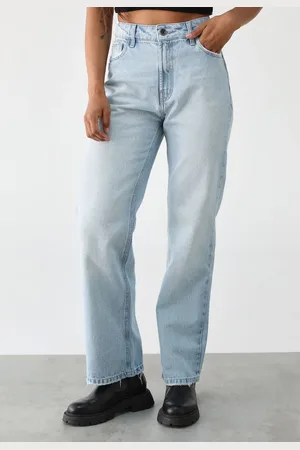 John John Calça Jeans Wide Leg Barra Pesponto