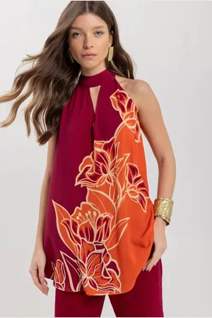 LEZ A LEZ Blusa Alongada Estampada Sem Mangas Com Amarração