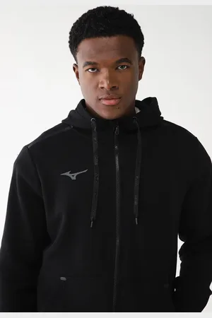 Mizuno Blusa de Moletom Flanelada Aberta Com Capuz Zipper Preta
