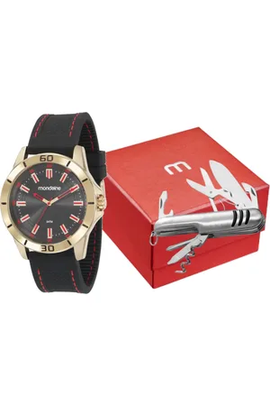 Mondaine Kit Relógio Masculino Dourado Com Canivete Multifuncional