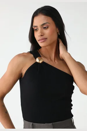 LANCA PERFUME Blusa Canelada Ajustada Aplicação Metalizada Preta