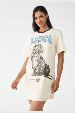 LANCA PERFUME Vestido Curto Onça Off-White