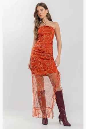 LEZ A LEZ Vestido Longo Em Tule Estampado Com Aplique Metalizado