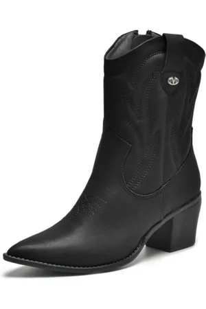 Santa Rosa Bota Feminina Western Preta Bordada Bico Fino Salto Grosso
