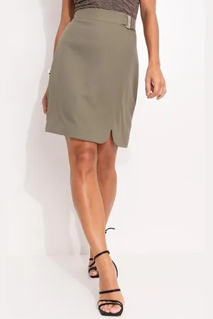 QUINTESS Saia Feminina Oliva Em Crepe Plano