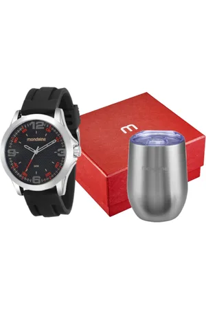 Mondaine Kit Relógio Masculino Esportivo Cromado Com Copo Térmico
