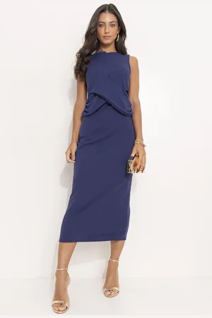 QUINTESS Vestido Feminino Escuro Em Malha Crepe