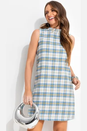 QUINTESS Vestido Feminino Xadrez Em Tweed