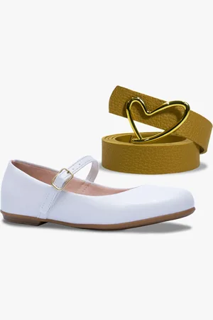 Pópidí Infantil - Kit Cinto e Sapatilha Rasteira Pópidi Menina Branco com Caramelo