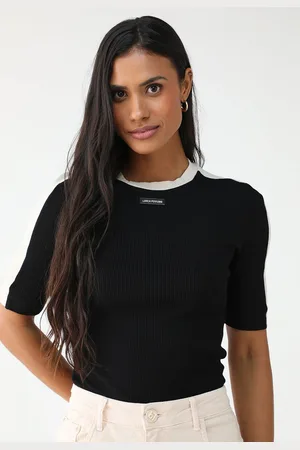 LANCA PERFUME Blusa Canelada Ajustada Logo Preta