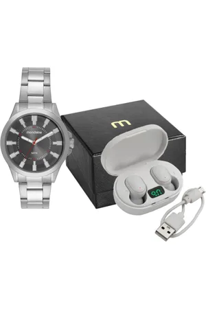Mondaine Kit Relógio Masculino Visor Dupla Textura Com Fone Bluetooth
