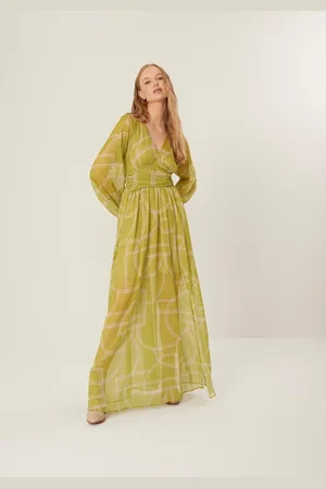 LEZ A LEZ Vestido Longo Estampado Com Mangas Amplas E Fenda Lateral