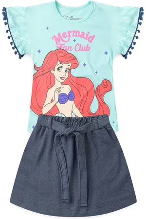 Disney Infantil - Conjunto Feminino Blusa e Saia Pequena Sereia Ariel