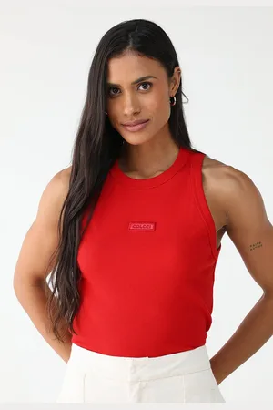 Colcci Regata Canelada Ajustada Logo Vermelha