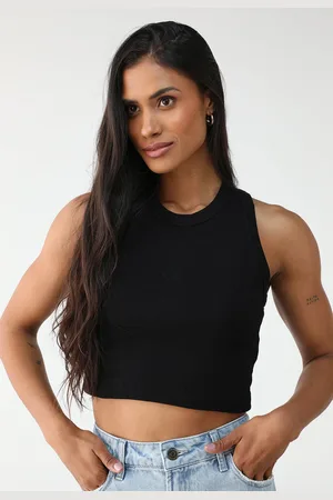 John John Regata Cropped Canelada Ajustada Logo Preta