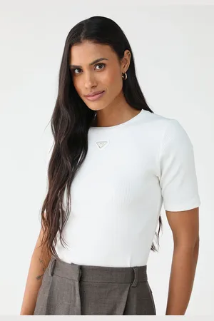 LANCA PERFUME Blusa Canelada Ajustada Logo Off-White