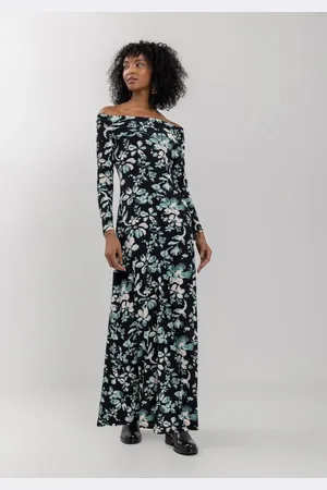 LEZ A LEZ Vestido Longo Ombro A Ombro Estampado Em Malha Canelada